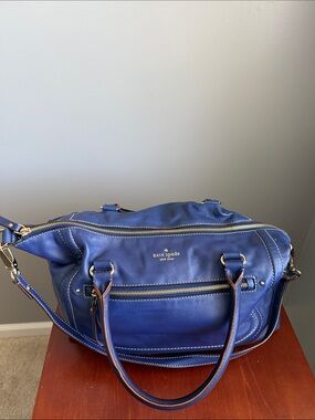 kate spade Navy Blue Leather Satchel with Gold Hardware